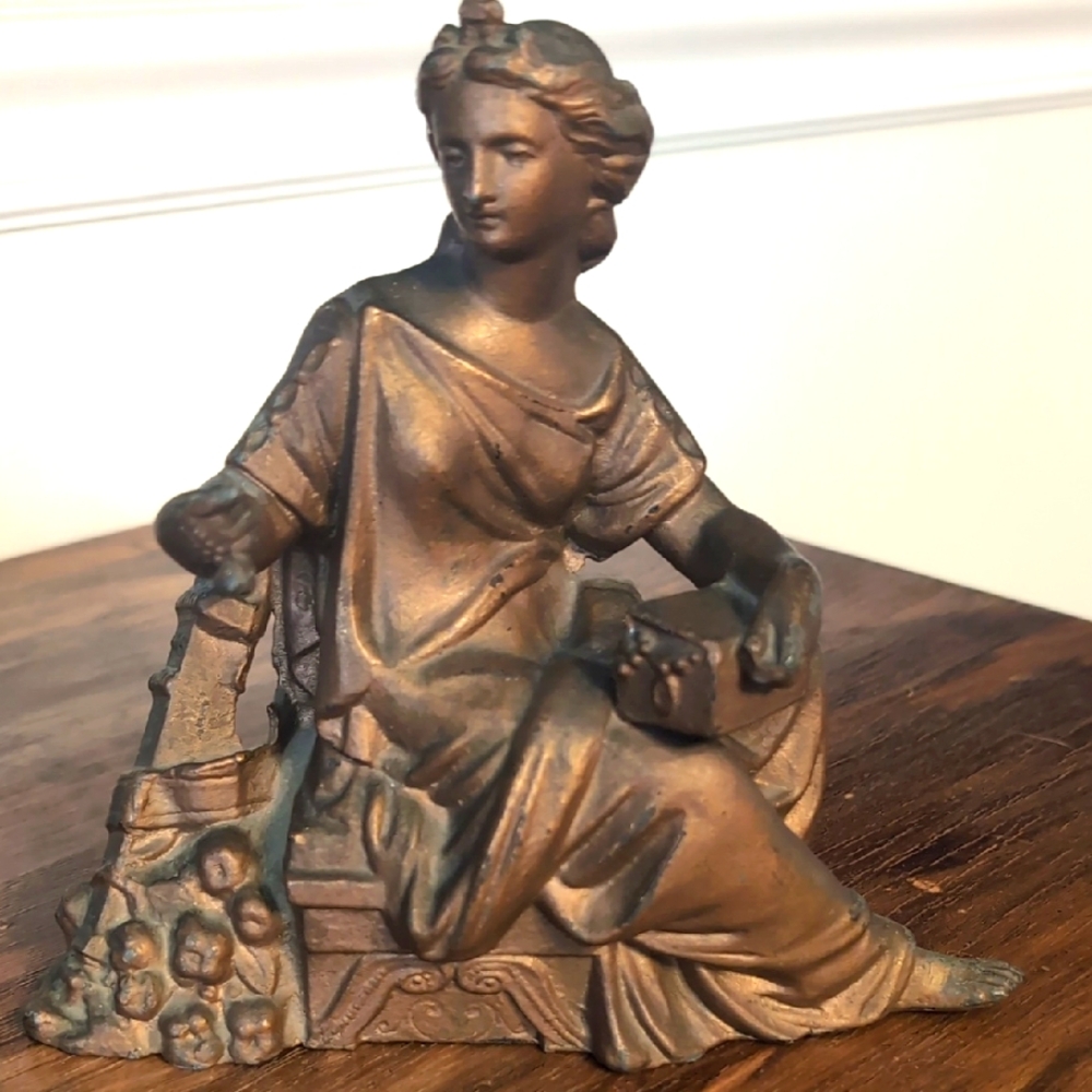 Antique American Cast Seated Roman Woman Clock Topper